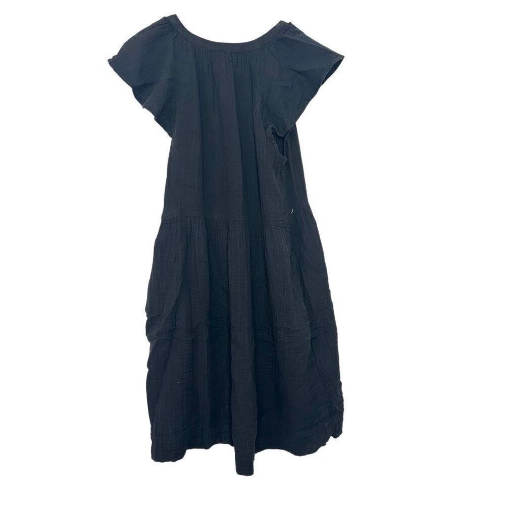 Old Navy V-Neck Short Flutter Sleeve Swing Cotton Black A-Line Dress Size Medium - Picture 3 of 4